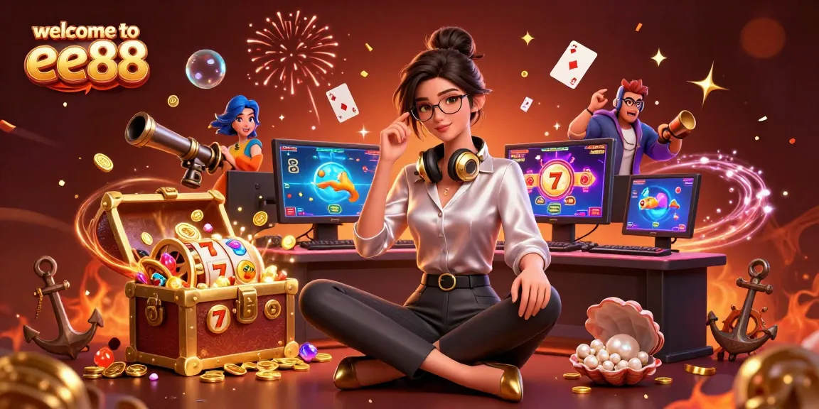 Experience the excitement of casino games with the vibrant illustration showcasing welcome to ee88.