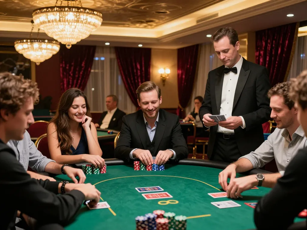 Players celebrating wins at BET168 poker table with vibrant chips and dealer in action