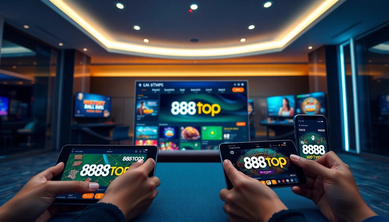 Experience the vibrant and professional online gaming atmosphere at Trang Chủ 888TOP, featuring dynamic casino and sports betting interfaces.
