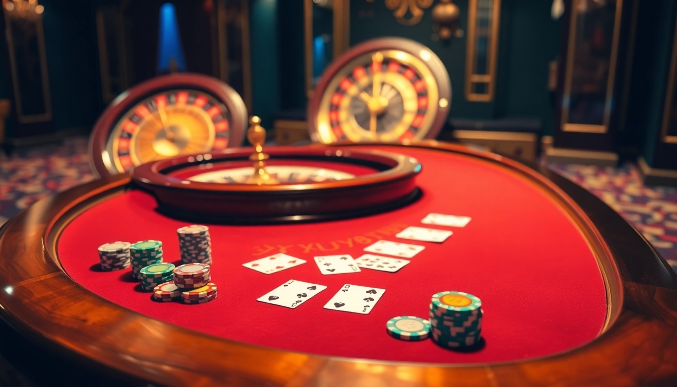 Experience thrilling gameplay at XX88's luxurious blackjack table with vibrant chips and cards.