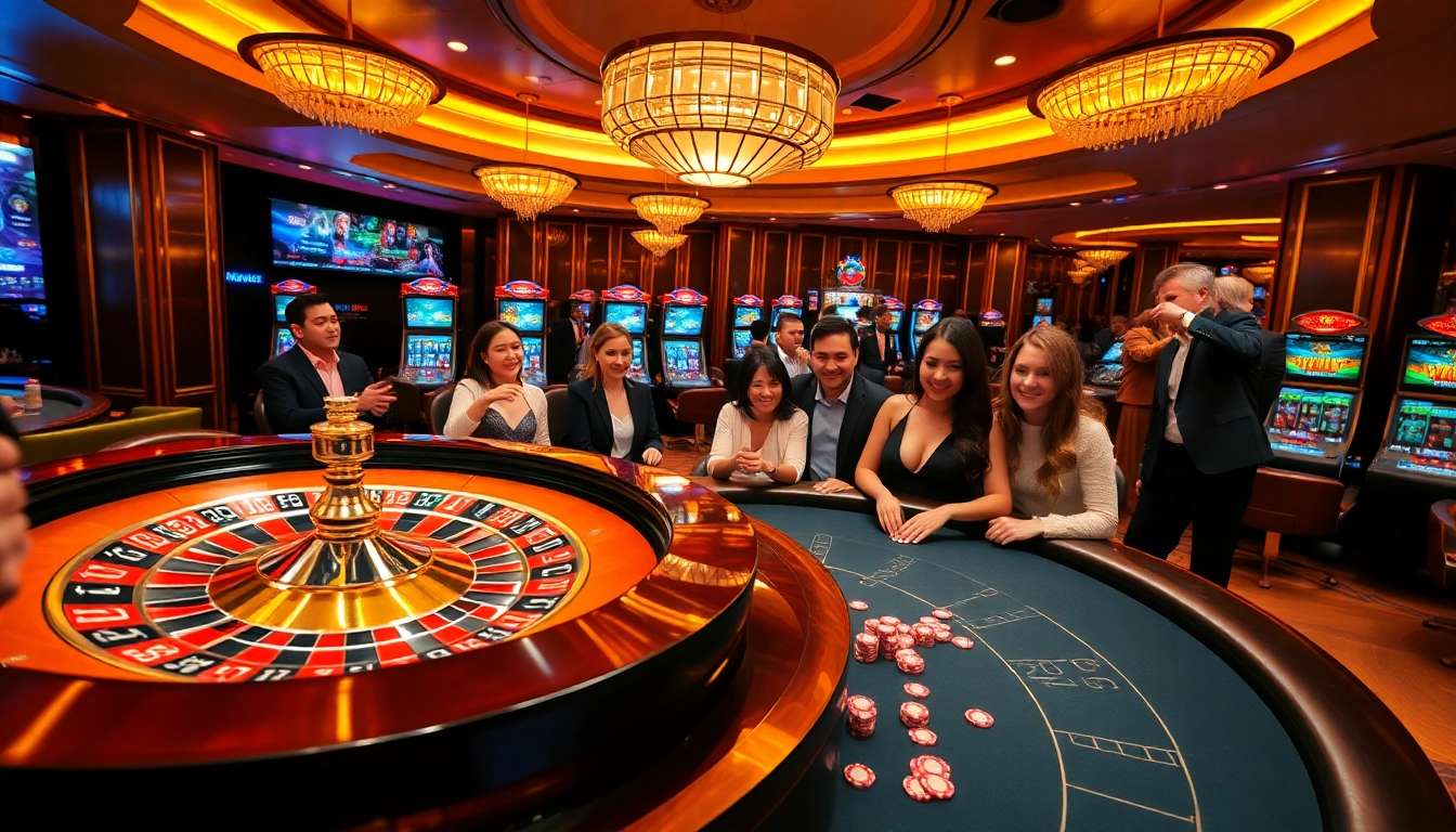 Players enjoying the excitement of gambling at https://rr9988.net/ with vibrant games and luxurious atmosphere.