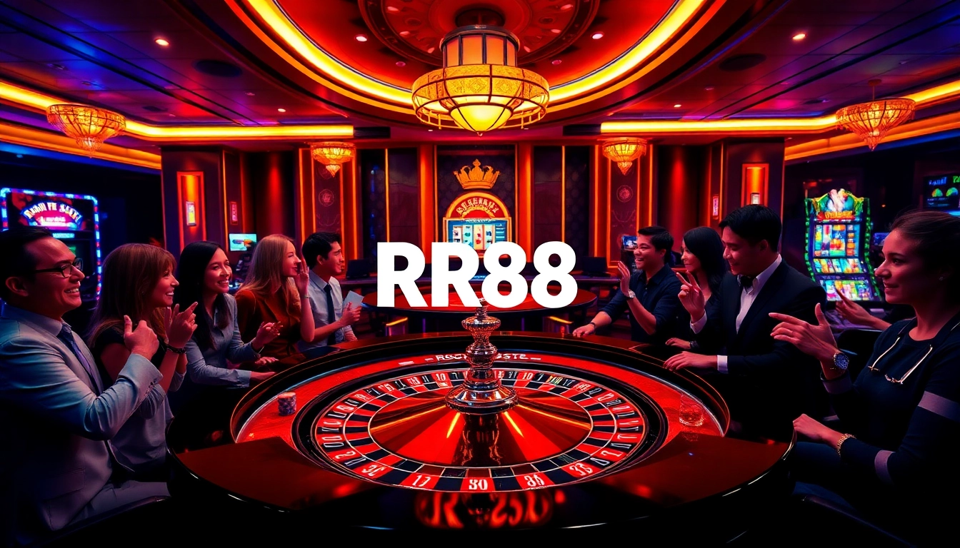 RR88 casino scene highlighting thrilling roulette action with vibrant chips and cards.