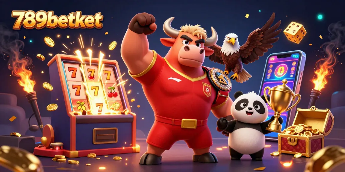 Win big with 789betket - an energetic casino scene with vibrant characters and games.