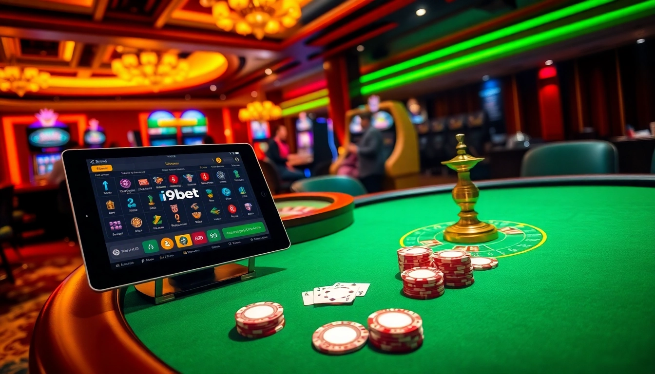 Experience a thrilling moment at i9bet's luxurious casino with poker and slots.