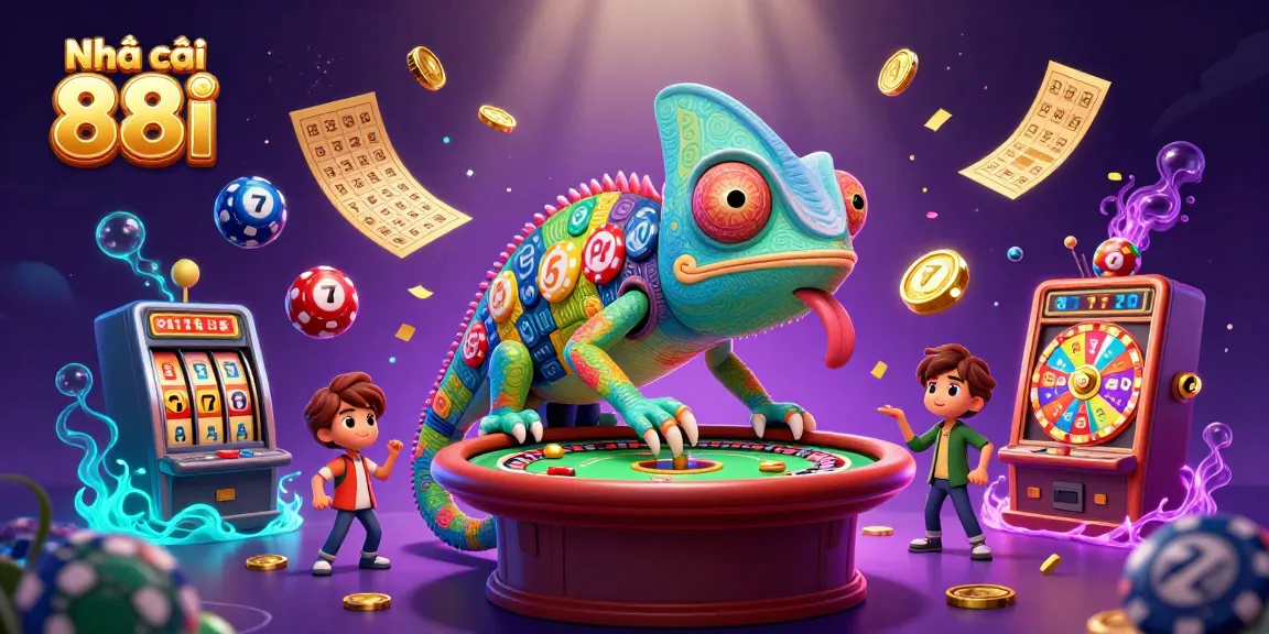 Engage with Nhà cái 88i in a vibrant 3D casino scene packed with colorful game elements and excitement.