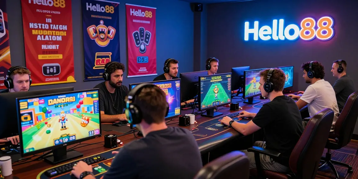 Hello88 online gaming excitement with diverse players engaging in poker and sports betting.