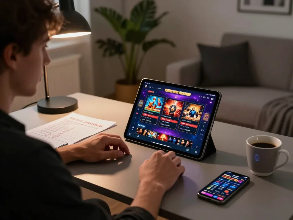 Engaging with online casino gaming at https://888vnd.bid/ in a stylish home setting, illustrating strategy and excitement.