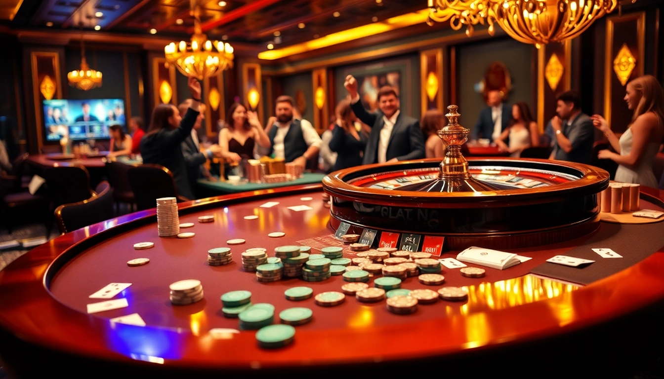 RR88 players enjoying an exciting casino experience with roulette and poker chips.