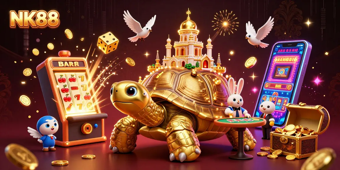Experience vibrant gambling excitement at NK88 with a golden tortoise casino theme and dynamic gaming elements.