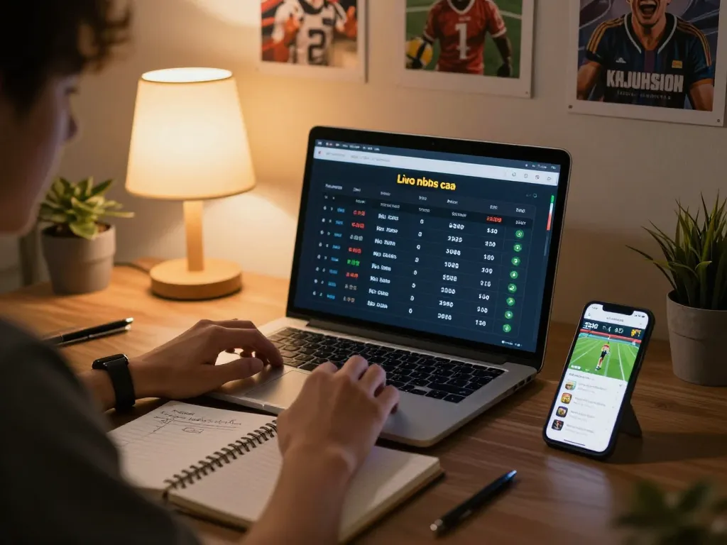 Engaging with kèo nhà cái odds on a laptop while strategizing in a cozy home office setting.