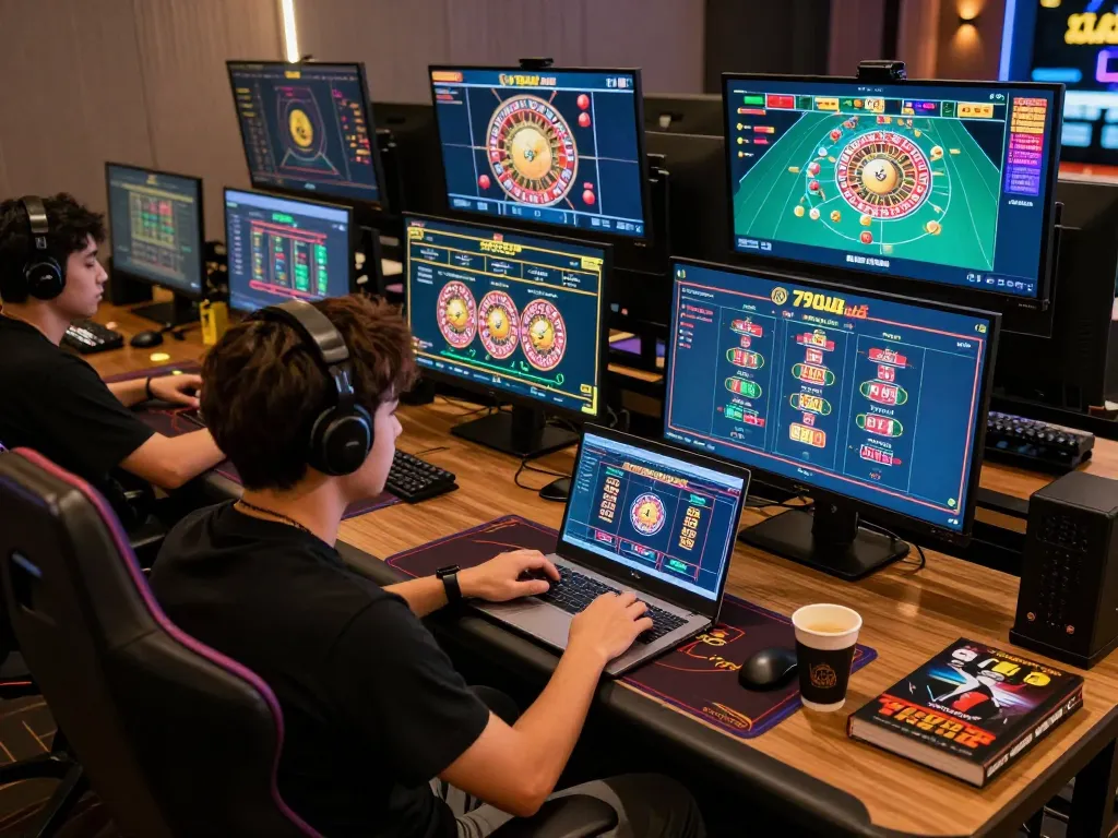 Engaging player immerses in live casino gaming at 79club, showcasing online gambling excitement.