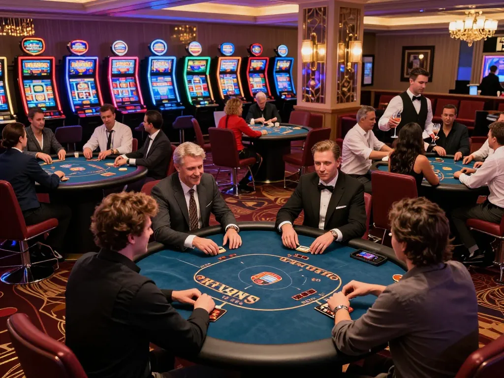 Max88 players enjoying an exciting poker game in a vibrant casino atmosphere