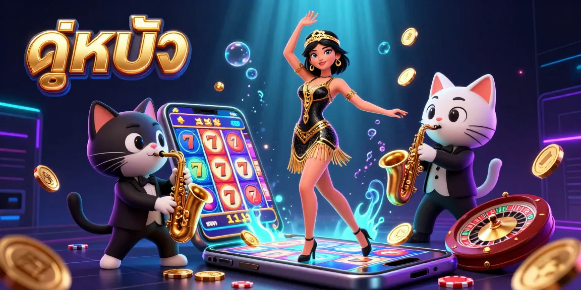 Engage with the vibrant world of ดูหนัง through this lively casino scene filled with slot games and golden coins.