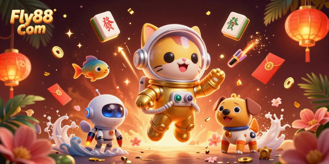Experience thrilling games at Fly88 Com with a dynamic 3D illustration of space-themed characters