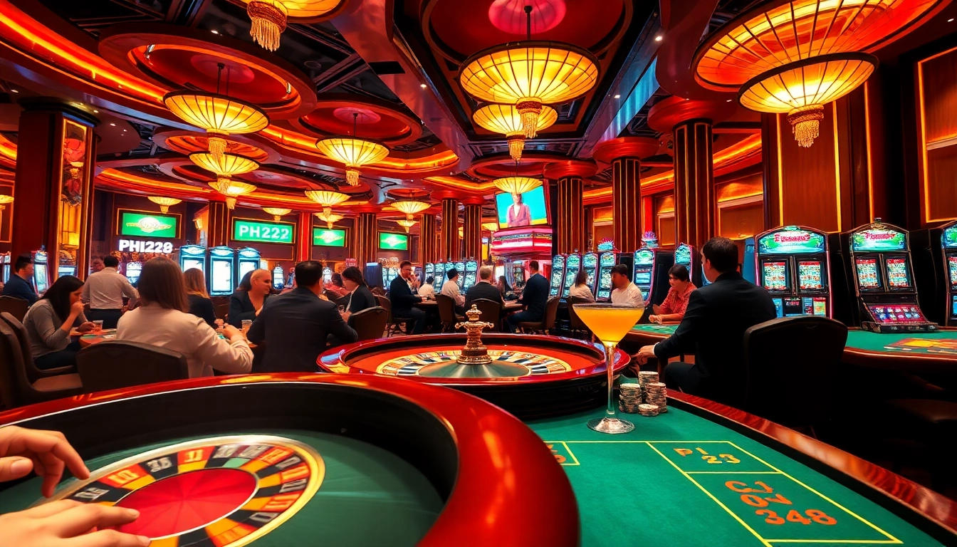 Experience thrilling gaming action at PH222 com with vibrant casino tables and excited players.