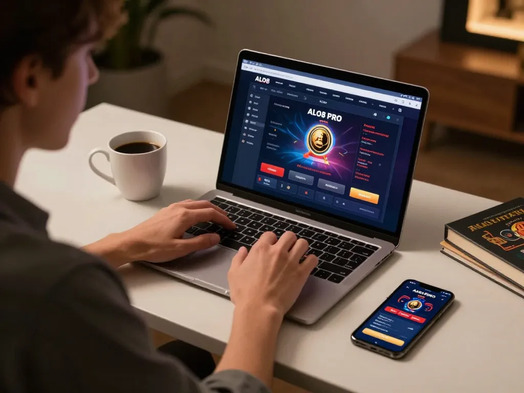Engage with ALO8 PRO's online casino gaming interface in a cozy home setting