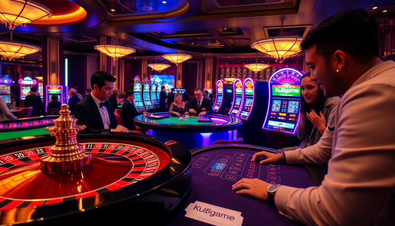 Experience thrilling gameplay at Ku88game with an elegant casino atmosphere featuring roulette and slots.