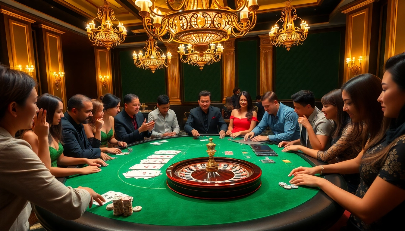Players enjoy an exciting game at the GG88 casino table, showcasing luxurious gambling experience.
