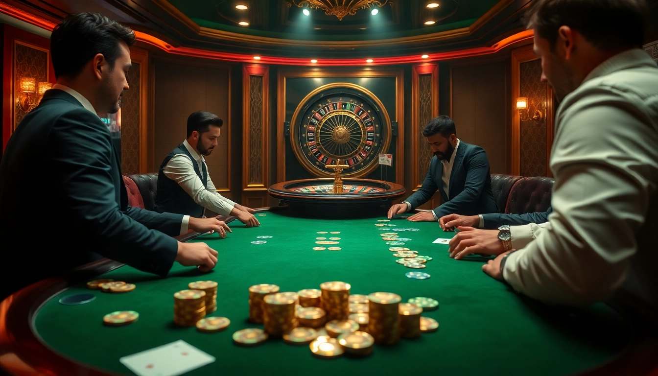 Experience the thrill of high-stakes poker at rr88.pizza, showcasing luxurious casino elements and vibrant gameplay.