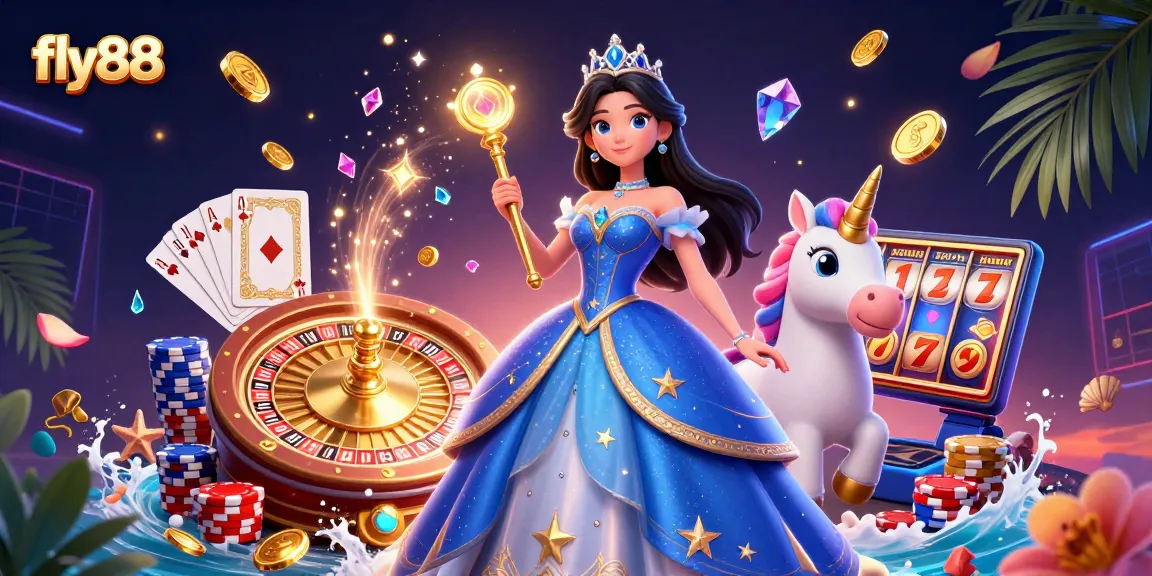 Experience the enchanting world of fly88 with a magical casino scene brimming with excitement and rich visuals.