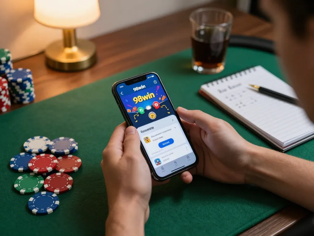 Player enjoys a game on the 98win app, showcasing engaging online poker gameplay.