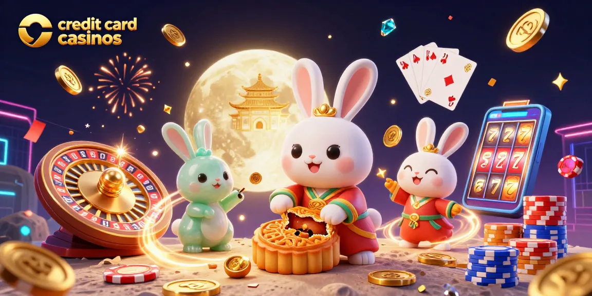Experience the excitement of credit card casinos with animated characters, coins, and vibrant casino elements.