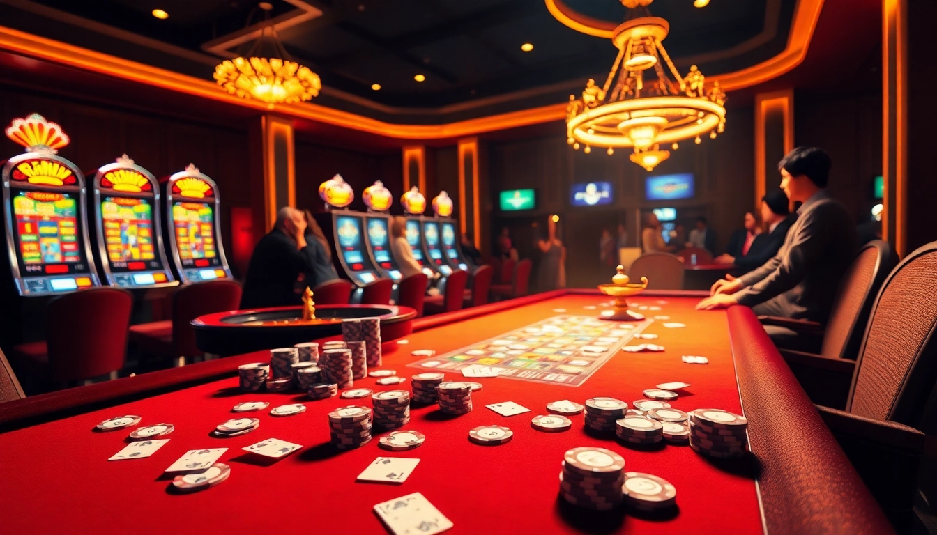 An immersive scene featuring a casino table with poker chips, cards, and a roulette wheel, illustrating the hidden wiki theme.
