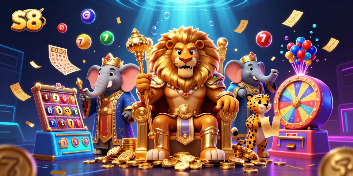 Experience thrilling gameplay at the s8 casino with the lion king, decorated with vibrant gambling elements.
