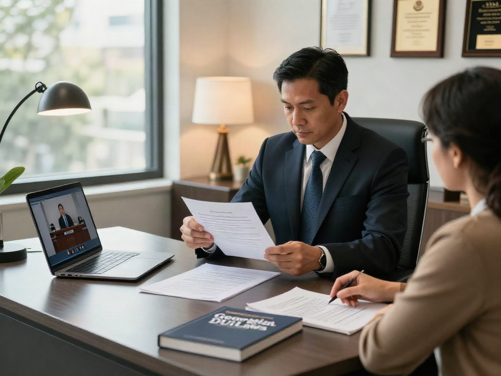 Cobb County DUI officer discussing case with a client in a modern Atlanta law office.