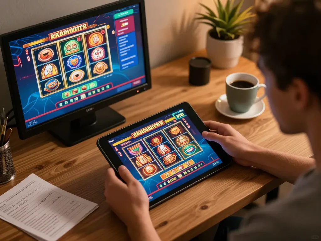 Sao789 user enjoying online gaming session with vibrant slots and dealer tables displayed