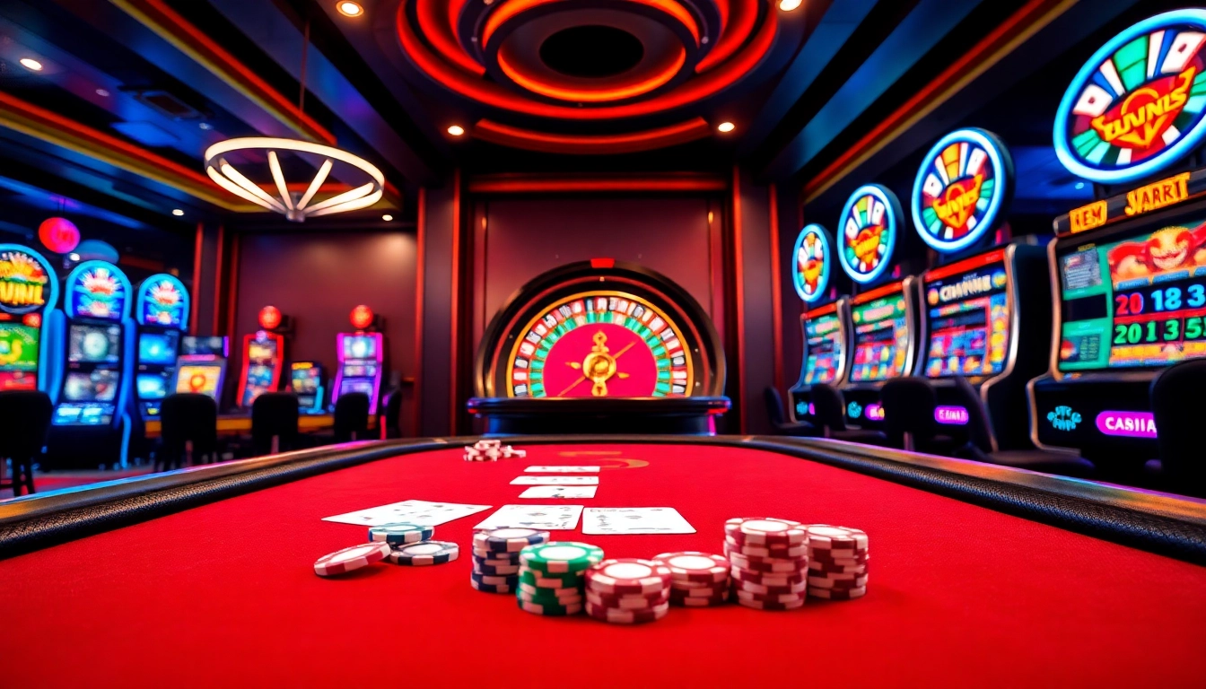 Engaging scene of Bong88 Viva88 casino with vibrant gaming tables and slot machines.