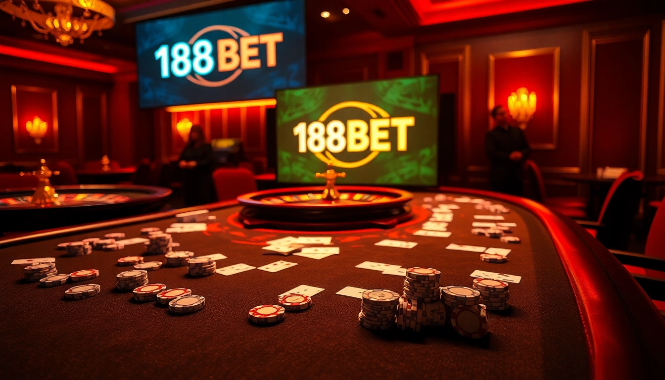 Players engaging in a thrilling round of poker at 188BET's luxurious online casino table.