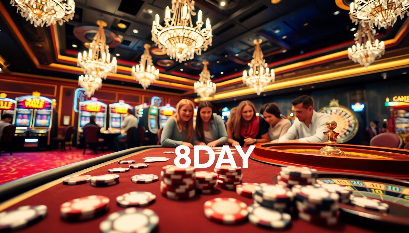 Exciting poker game at the 8DAY casino showcasing vibrant atmosphere and rich gaming experience.