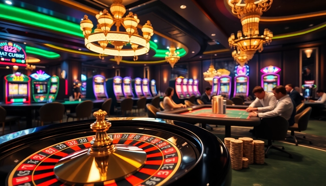 Experience the thrill of gaming at B52Club with vibrant casino tables and players winning big.