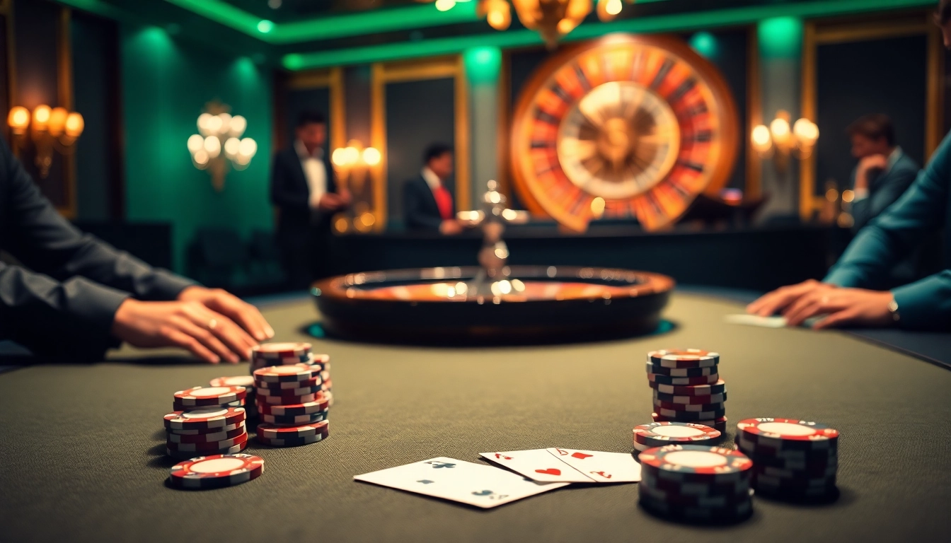 A thrilling poker game scene at https://nk88zz.bio/ featuring vibrant chips and high-stakes cards.