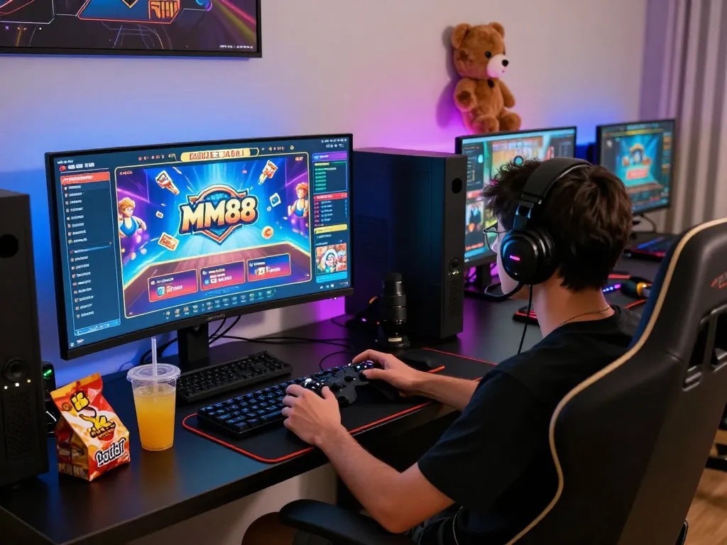 Exciting online gaming experience with MM88 interface, colorful lighting and dynamic setup.