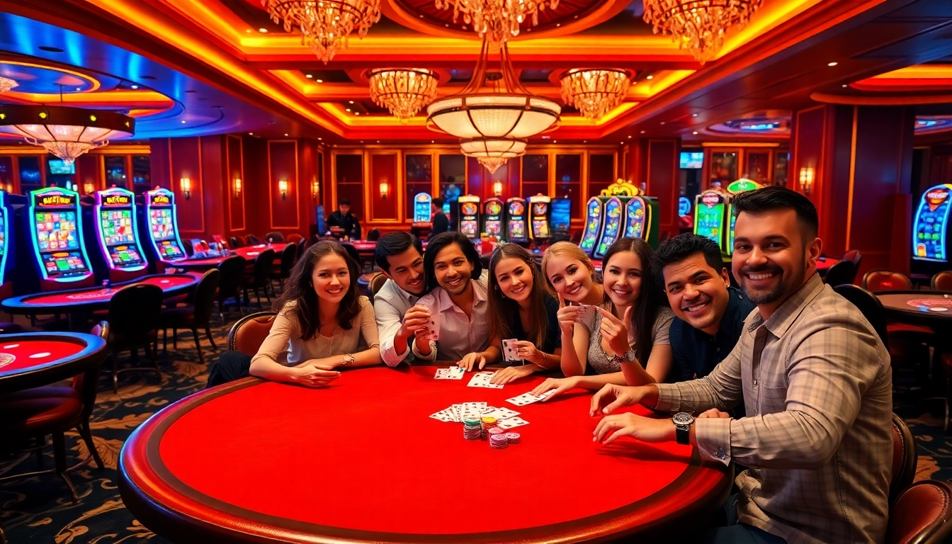 Engaging players enjoy a lively poker game at https://thabethome.com/ casino, showcasing chips and excitement.