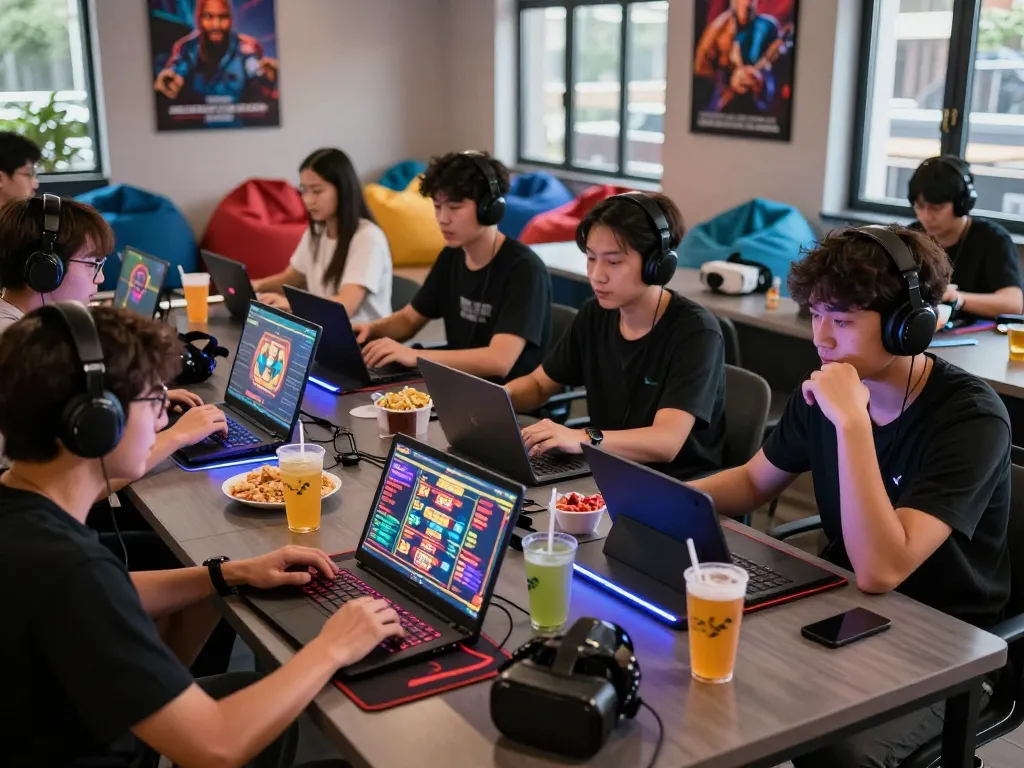 Dynamic gaming atmosphere with participants enjoying nhà cái DA88 online casino games, showcasing excitement and engagement.