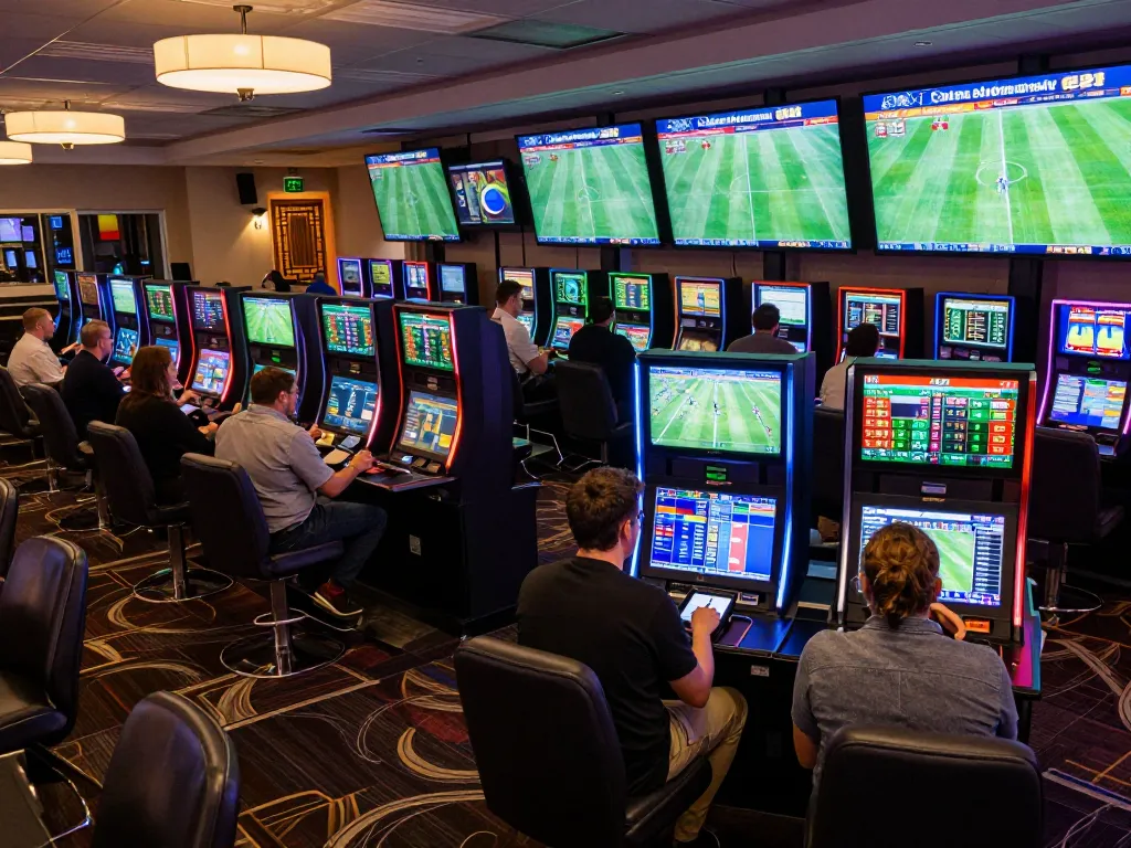 Engaged bettors reviewing keobongda odds while enjoying a live sports betting experience in a modern casino.