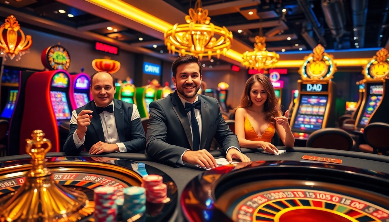 Players engaging in thrilling betting activities at HB88, featuring vibrant casino tables and colorful chips.