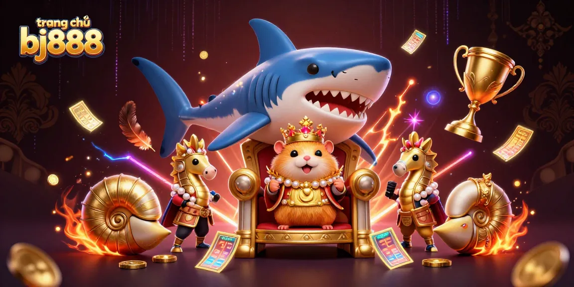 Engage with excitement at trang chủ bj888, featuring an imaginative casino scene with unique characters and dynamic elements.