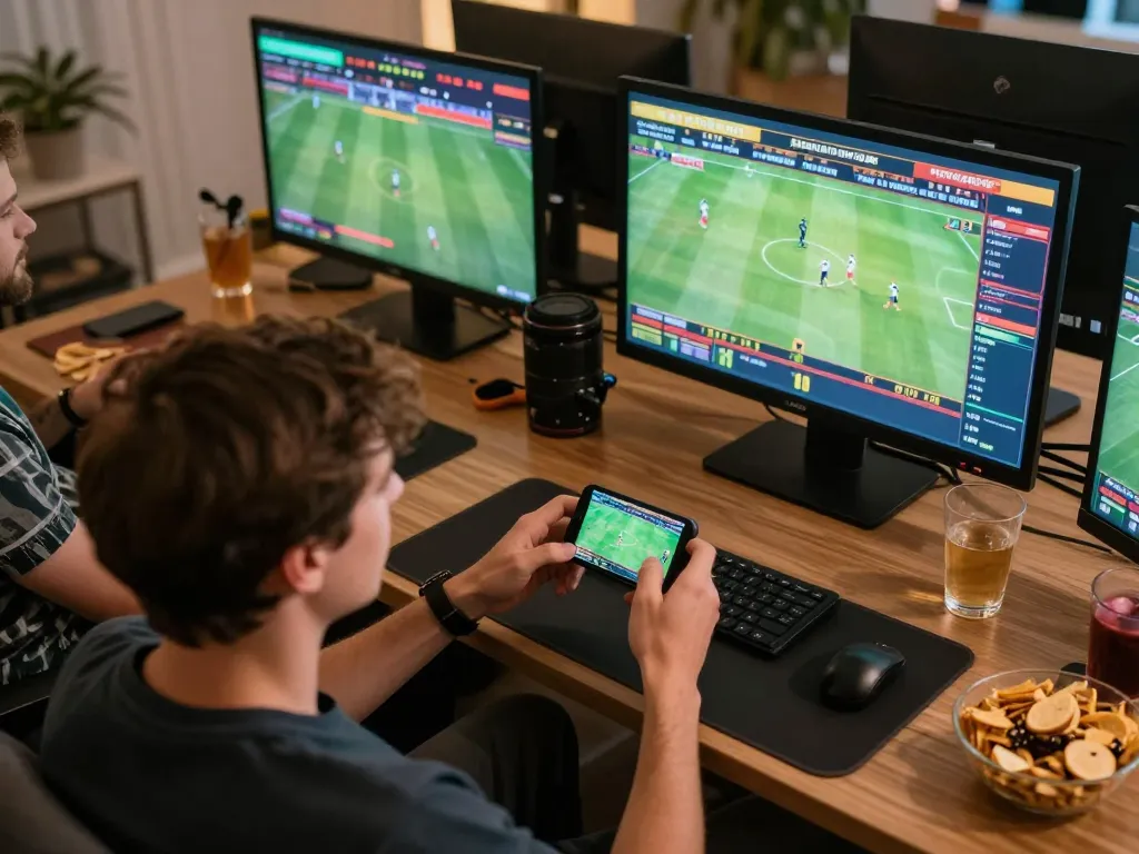 Experience the excitement of 90Phut TV as you place sports bets in a lively home setting.