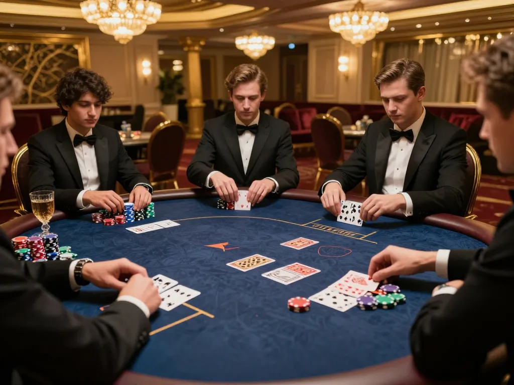 In a vibrant casino scene, players engage in an intense poker game while showcasing https://fa88.team/ for strategic betting.