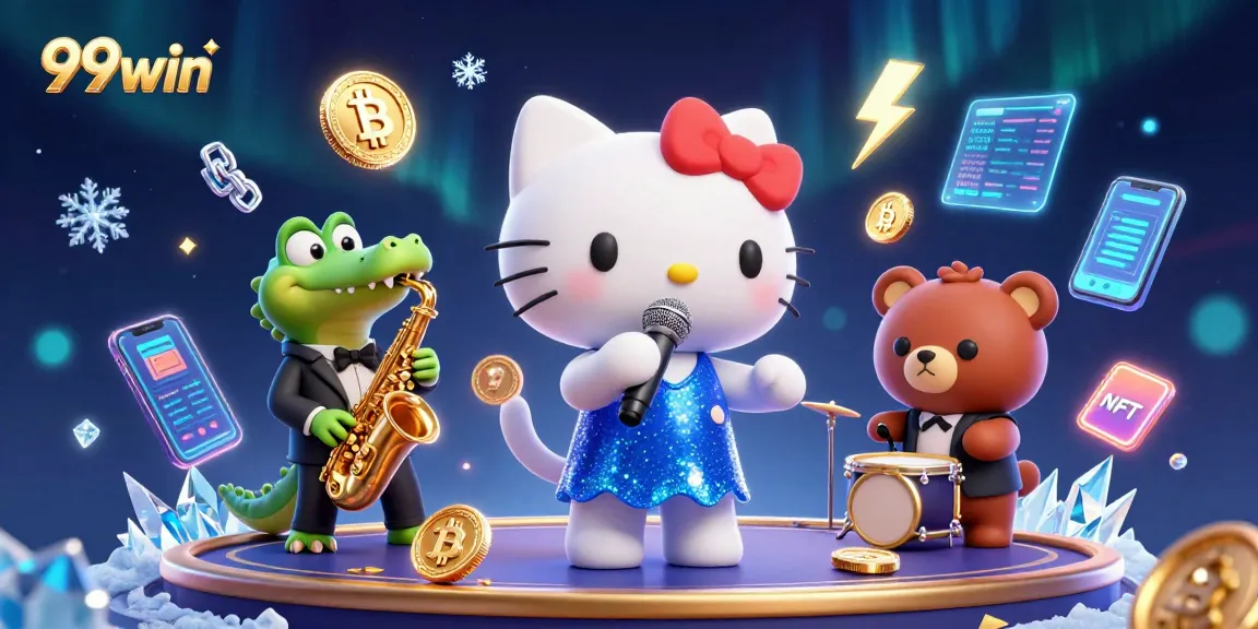 Experience exciting fun with 99win as a jazzy cat and friends perform in a vibrant casino scene.