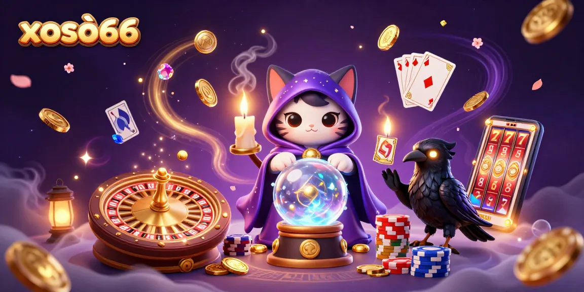 Engage with xosố66 as you explore a vibrant casino atmosphere filled with mystical symbols and gaming excitement.