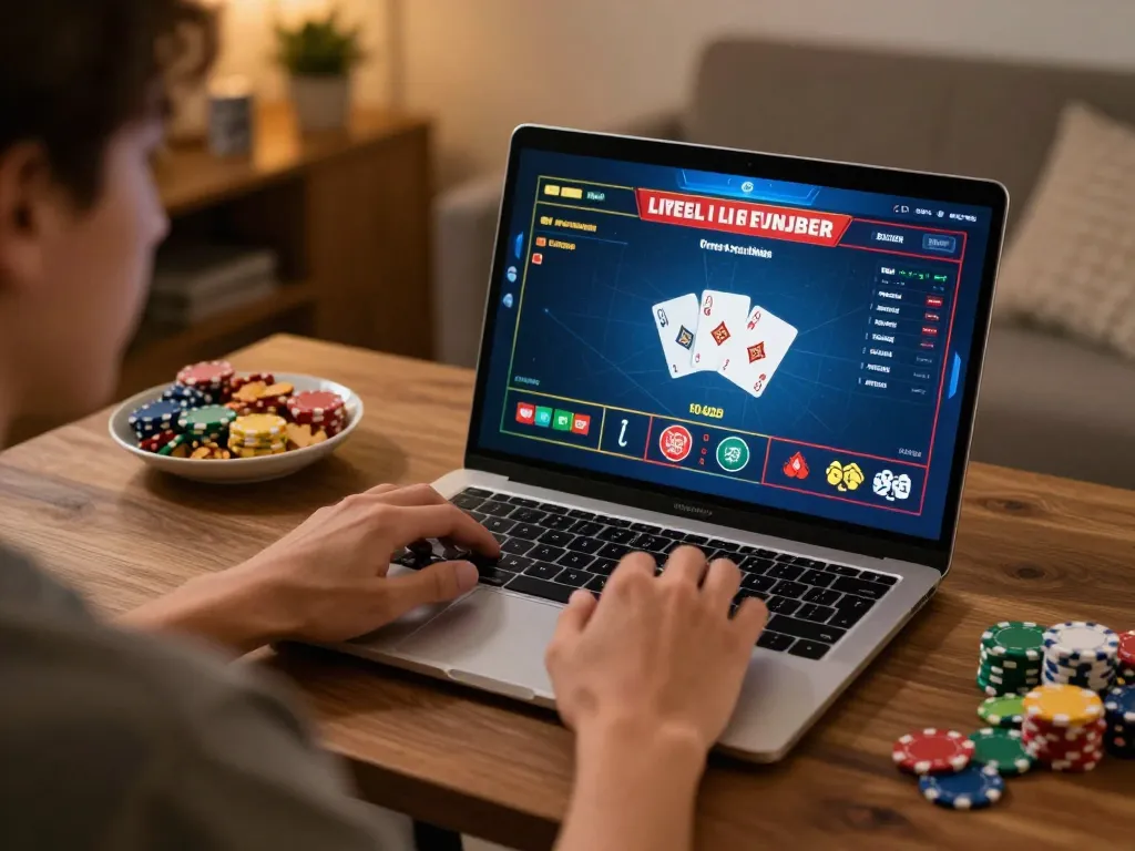 Engaging with live dealers on trang chủ hm88 from a cozy home setup with snacks and drinks.