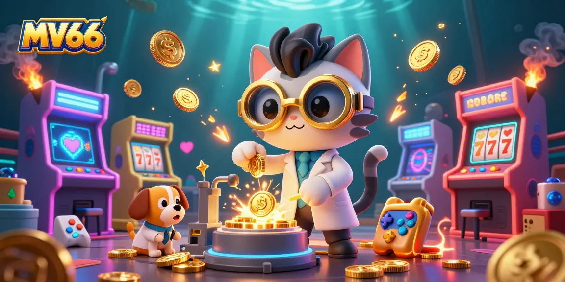 Win big with MV66 in an energetic casino scene illustrating dynamic gaming elements.