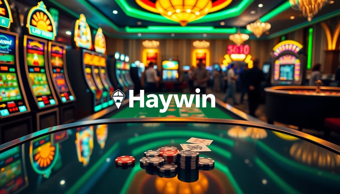 Exciting casino scene featuring Haywin gaming tables and vibrant slot machines.