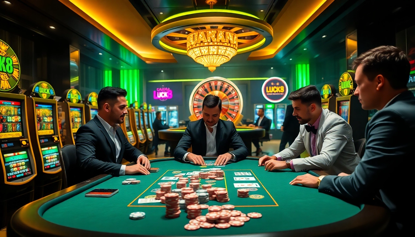 Experience the luxury and excitement of LUCK8 with dynamic poker tables and vibrant slot machines.