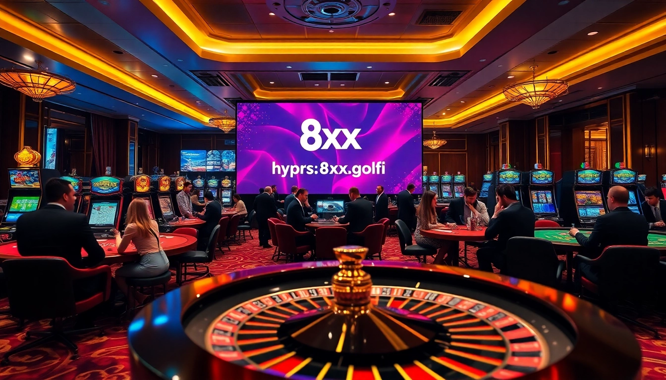 Exciting gambling scene at https://8xx.golf/ showcasing players engaged with poker tables and vibrant slot machines.